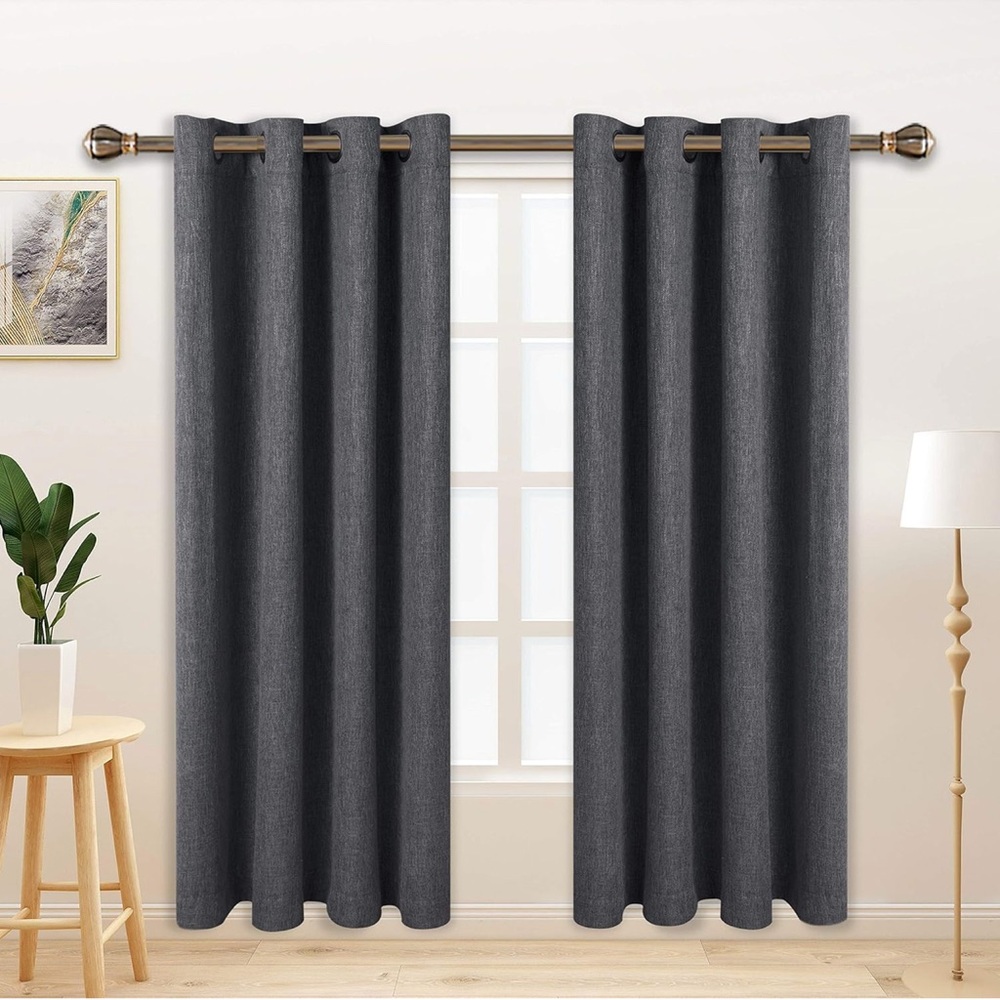 Gray Grommet-Style Floor-Length Curtains